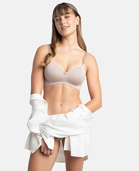 Jockey 1816 Women’s Wirefree Padded Microfiber T-Shirt Bra – Full Coverage Lace Multiway with Adjustable Straps